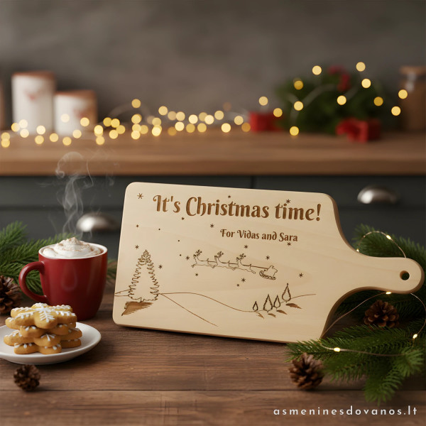 Pjaustymo lentelė, iš medienos, graviruota. Kalėdų proga