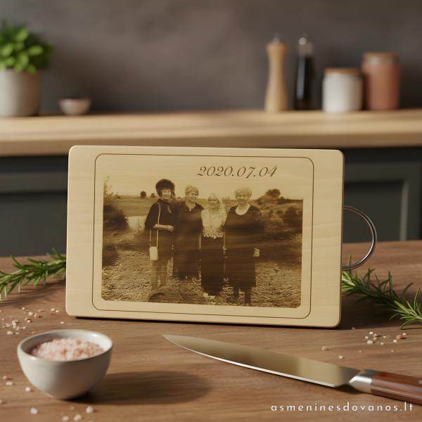 Pjaustymo lentelė, iš medienos su graviruota nuotrauka, puiki dovana.