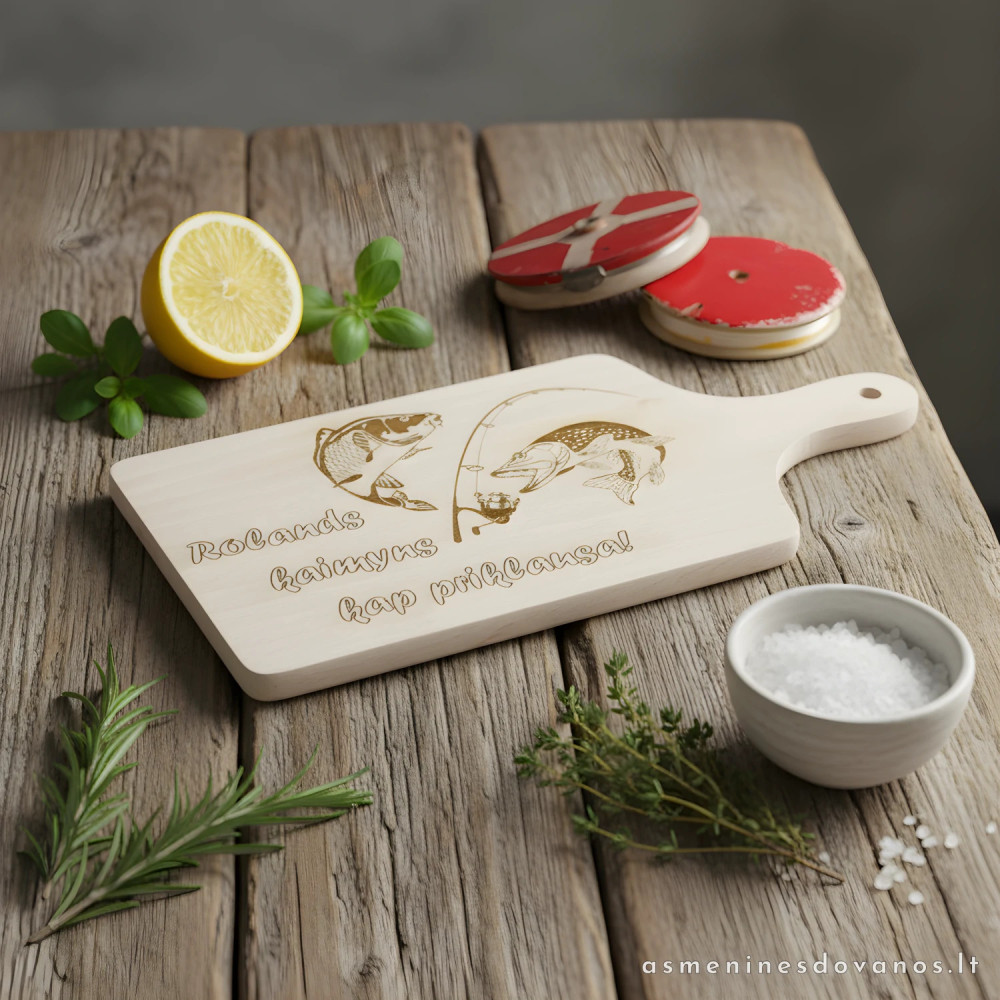 Pjaustymo lentelė, iš medienos, graviruota. Puiki dovana žvejui.