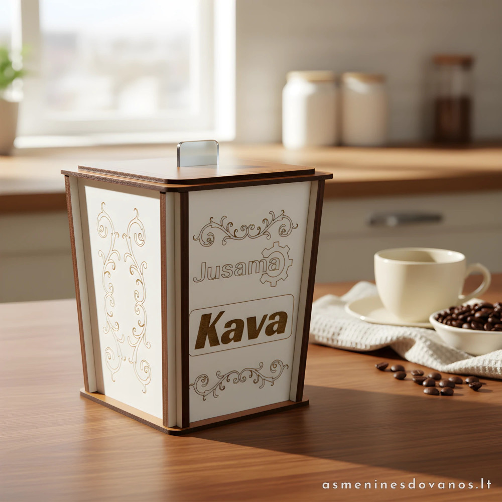 Dėžutė, biriems produktams, smulkmėms ar kitiems daiktas, graviruota