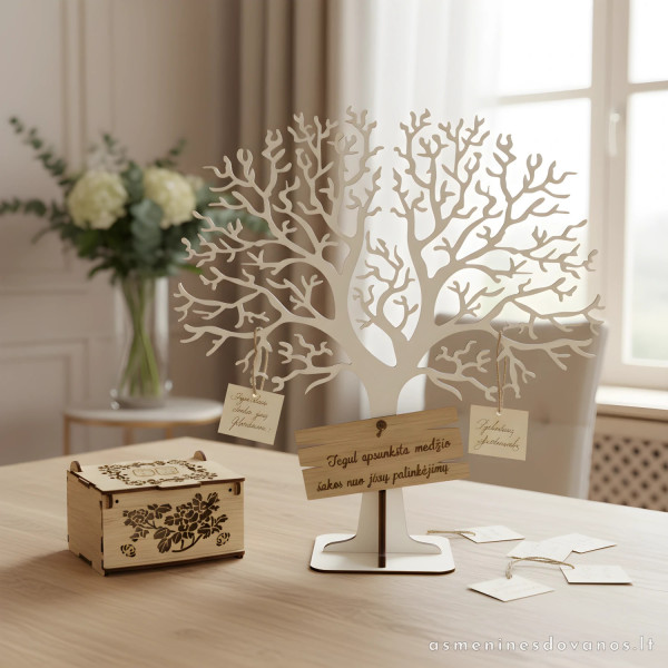 Palinkėjimų medelis graviruotas, su kabinamais obuoliaukis, širdelėm