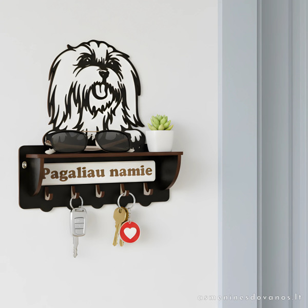 Raktų kabykla su Maltos Bišono atvaizdu ir graviruotu tekstu.