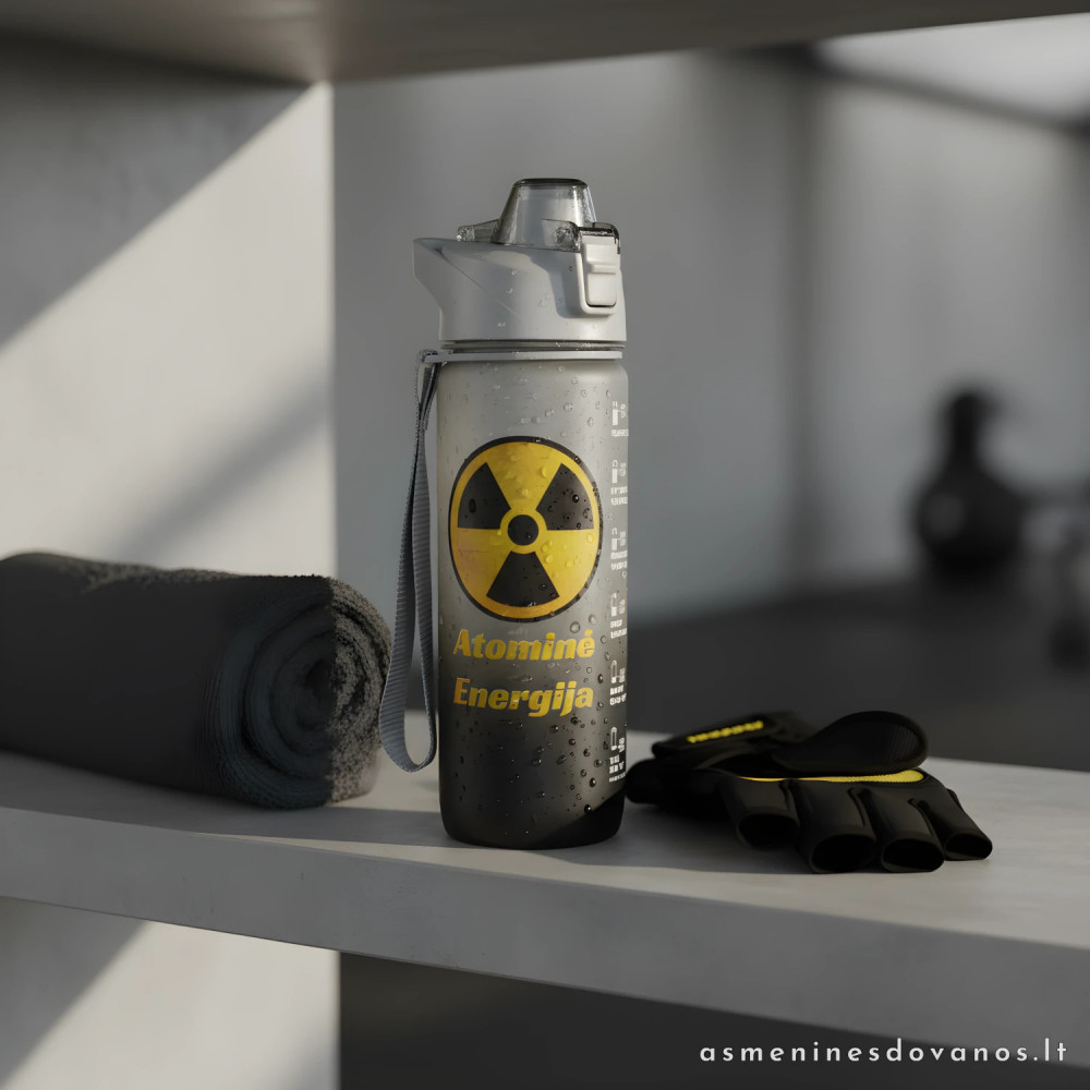 Tvirta išvaizdi gertuvė su jūsų spausdintu tekstu. Tinka treniruotėms, darbui.