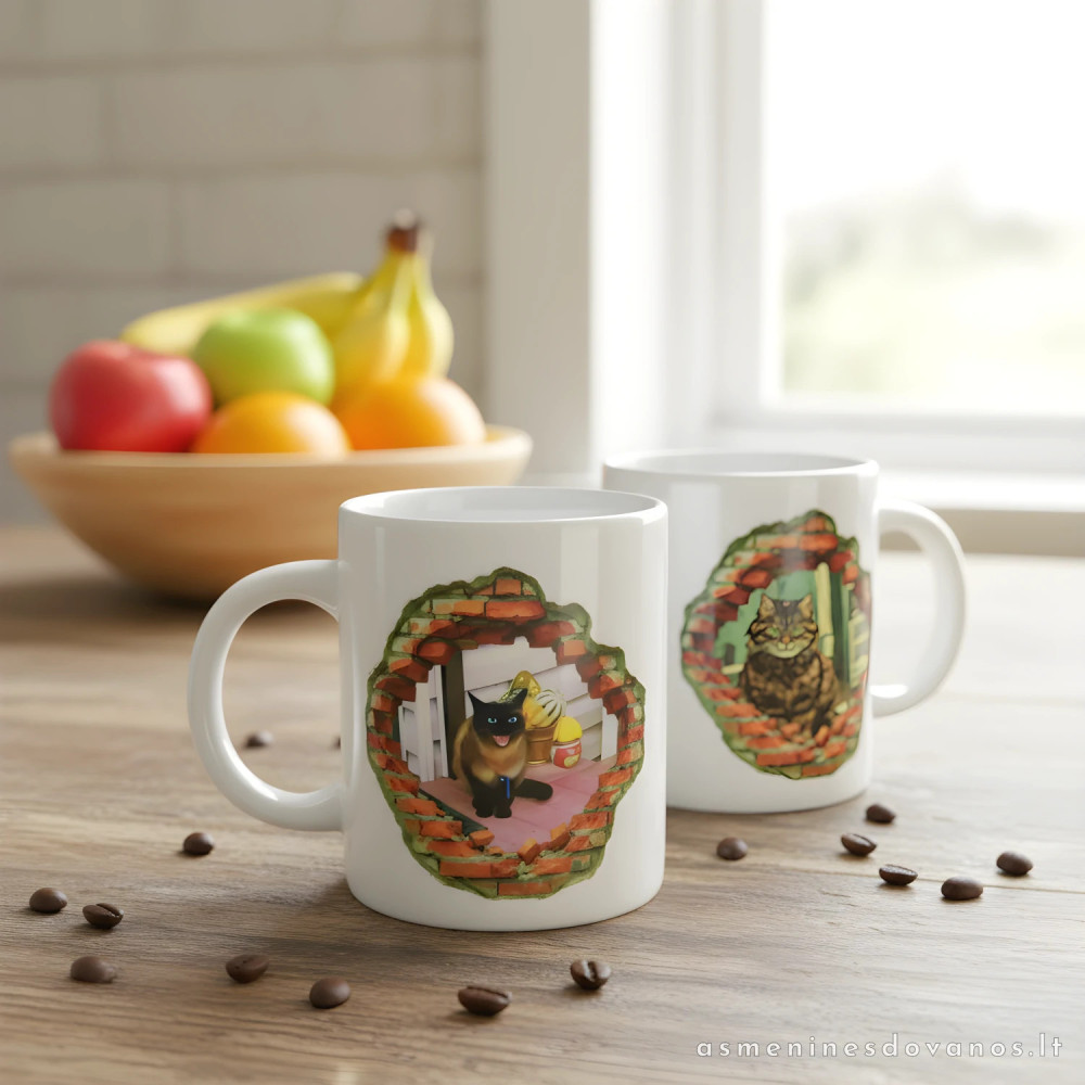 Puodelis su animuota jūsų augintinio nuotrauka. Animuojame nuotrauką ir spausdiname ant balto arba juodo puodelio.