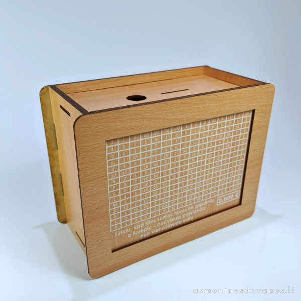 Taupykle su žymimais skaičiais įdedant pinigus. 2000€