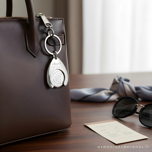 Raktų pakabukas su žetonu  prekybos centro vežimėliui atrakinti.