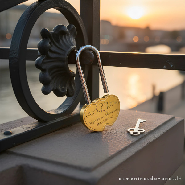 Graviruota vestuvinė spyna. Graviruojamas tekstas, vestuvių data.