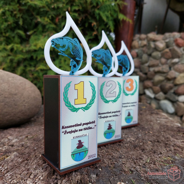 Apdovanojimas geriausiam žvejui, graviruotas. Žvejybos varžyboms.