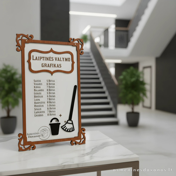 Valymo grafikas graviruotas, tiek darbe tiek namuose