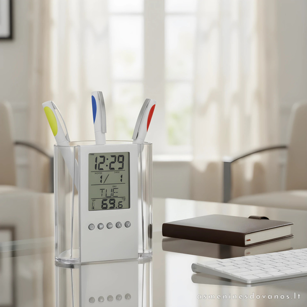 Stalo organizatorius su laikrodžiu ir spauda | Verslo dovana