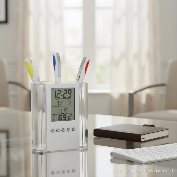 Stalo organizatorius su laikrodžiu ir spauda | Verslo dovana