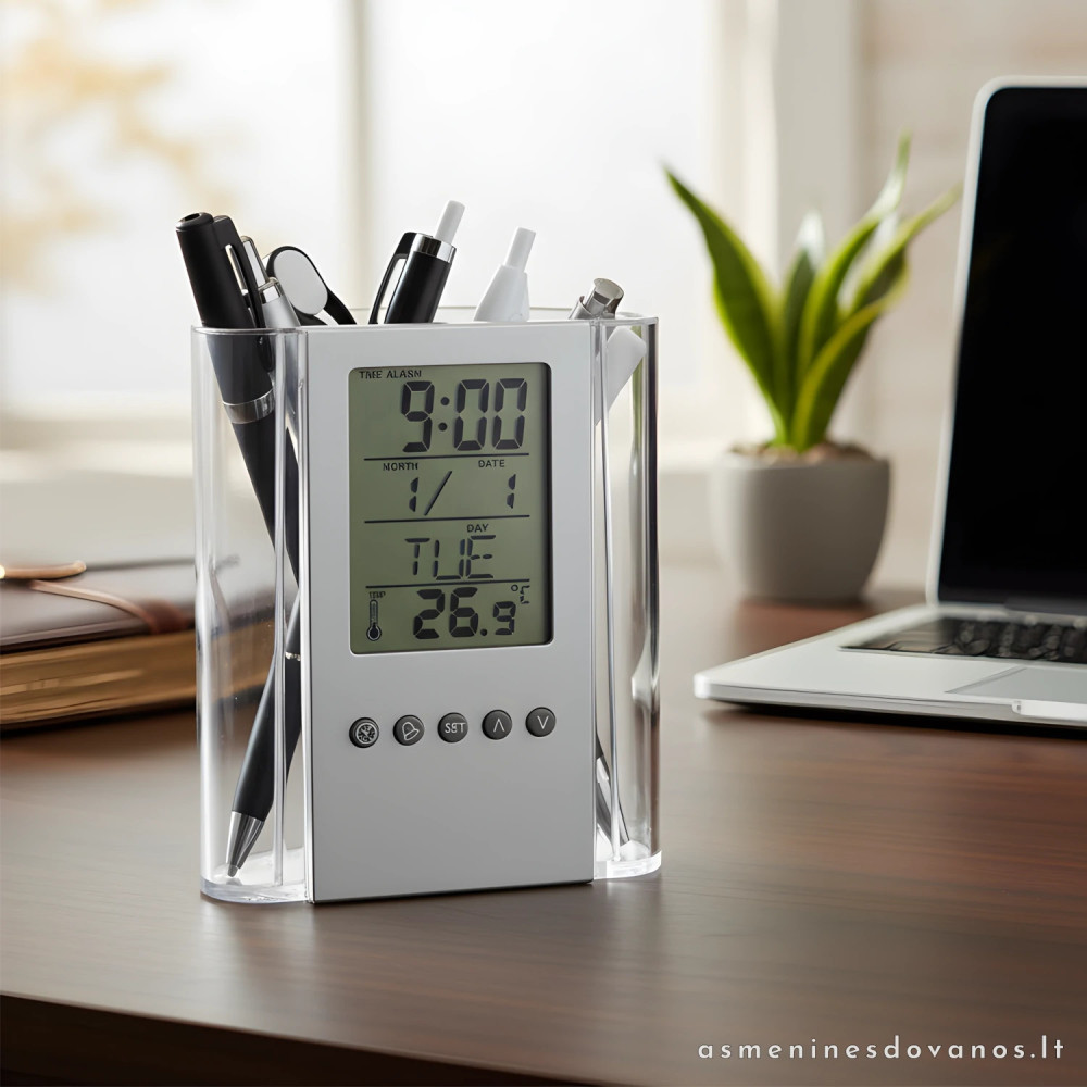 Stalo organizatorius su laikrodžiu ir spauda | Verslo dovana