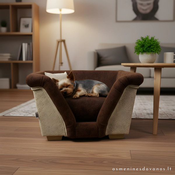 Šuns fotelis – prabangus mini krėslas iš baldinio audinio