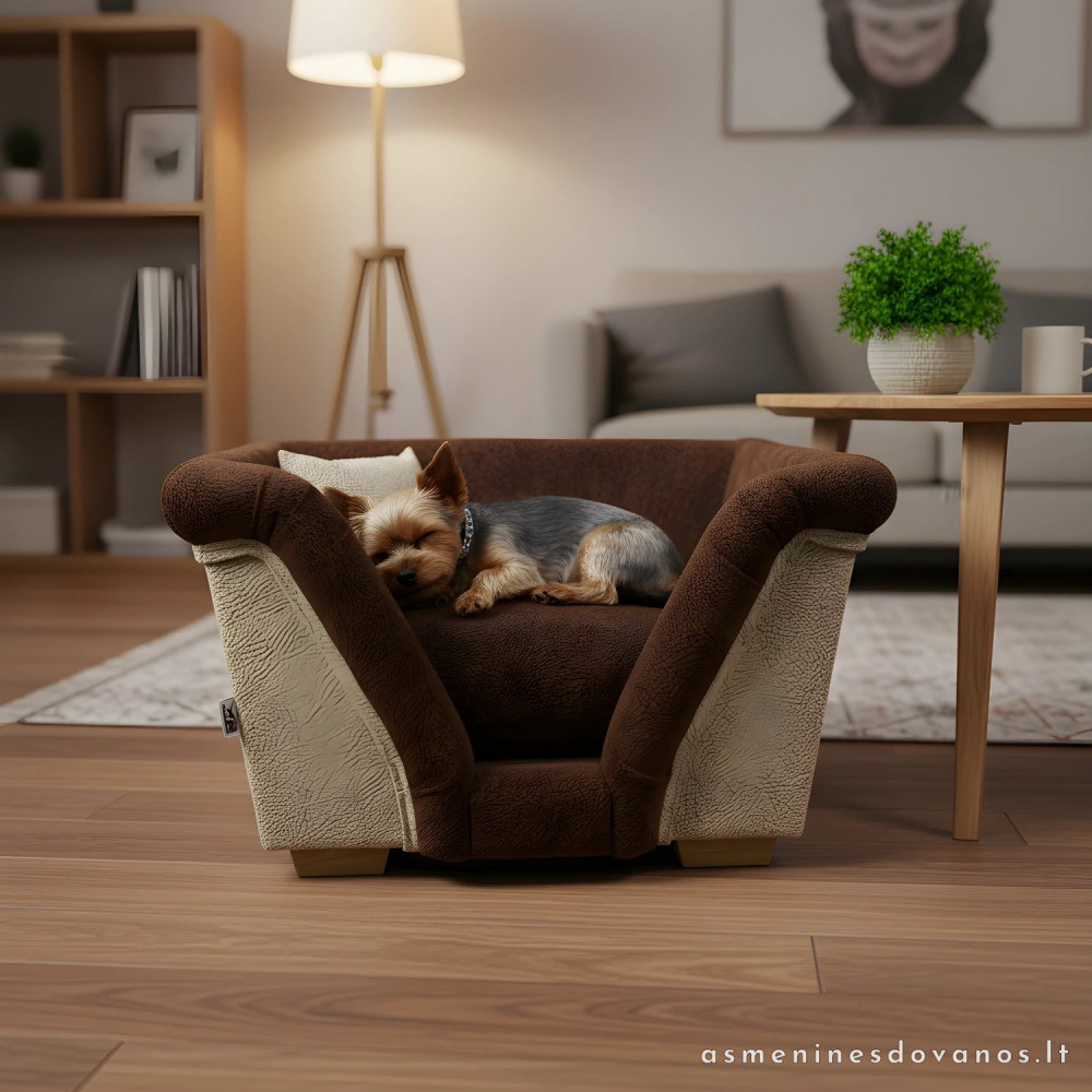 Šuns fotelis – prabangus mini krėslas iš baldinio audinio