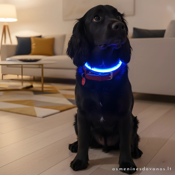 Šviečiantis LED antkaklis šuniui – pakraunamas, puiki dovana