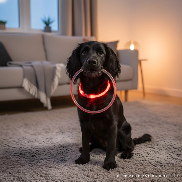 Šviečiantis LED antkaklis šuniui – pakraunamas, puiki dovana