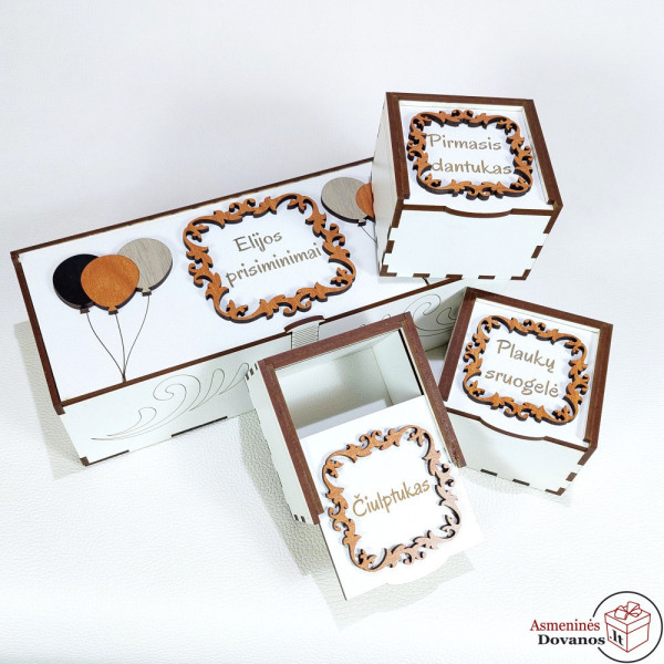 Dovanų rinkinys su vežimėliu ir dėžutėmis | Personalizuota dovana kūdikiui