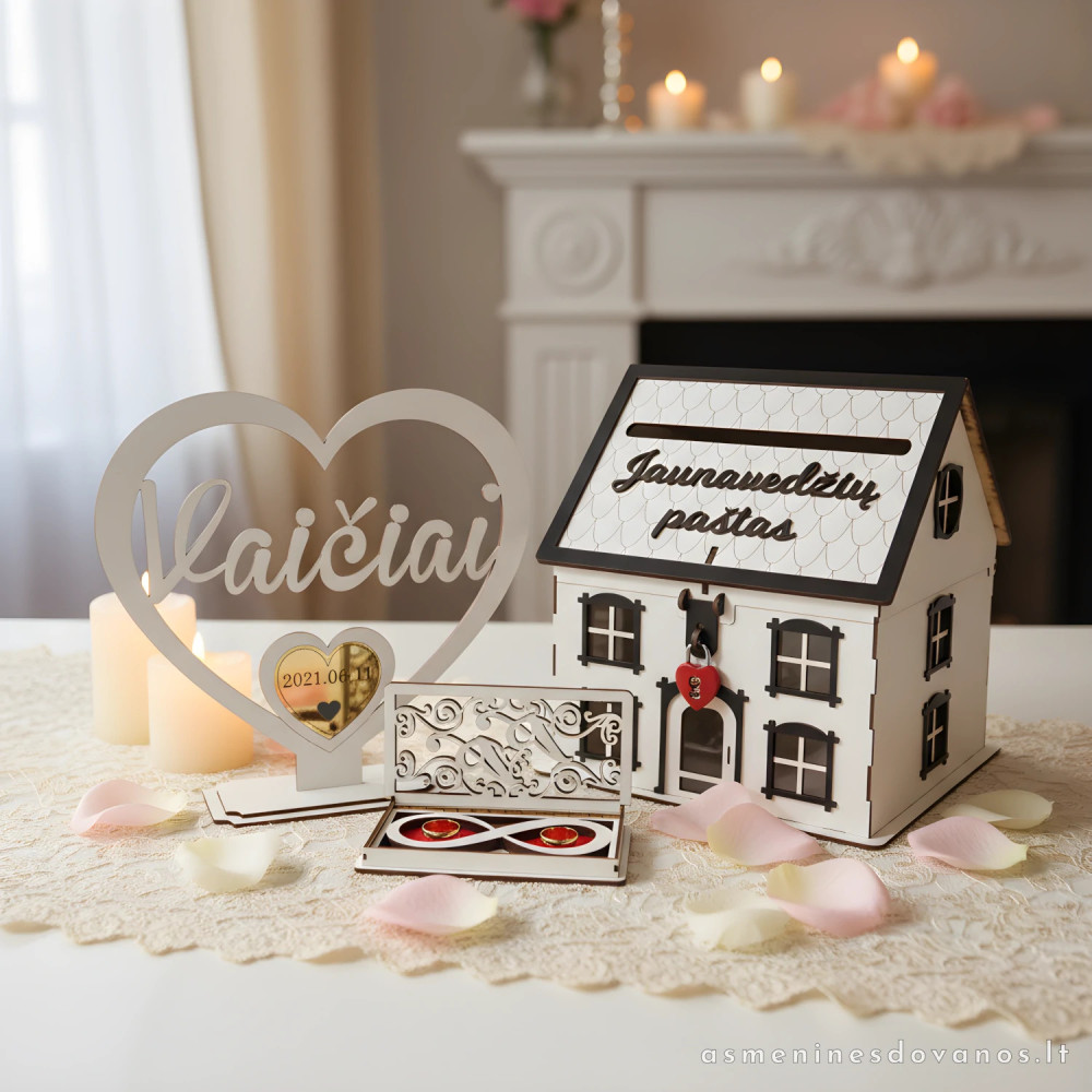 Vestuvių rinkinys su vokelių nameliu | Personalizuota dovana jaunavedžiams