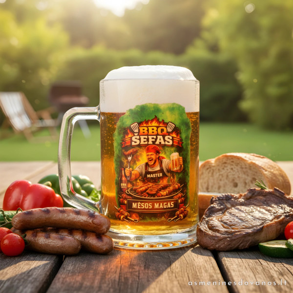 Personalizuotas bokalas „BBQ šefas“ | Dovana grilinimo meistrui