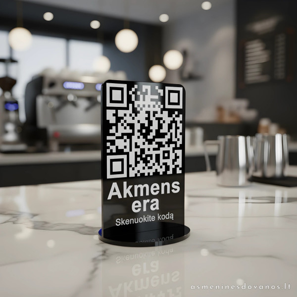 Stovelis su QR kodu – graviruotas reklaminis stovas