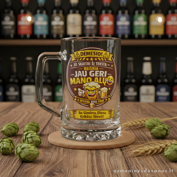 Personalizuotas bokalas „Mano alus“ | Linksma dovana alaus mėgėjui