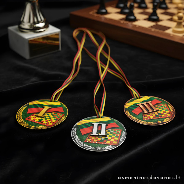 Šaškių medalis su tekstu „Šaškė 2“ | Personalizuotas apdovanojimas