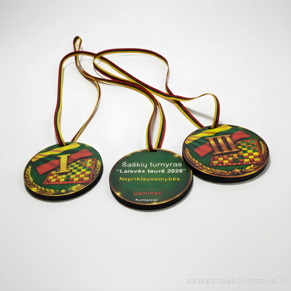 Šaškių medalis su tekstu „Šaškė 2“ | Personalizuotas apdovanojimas