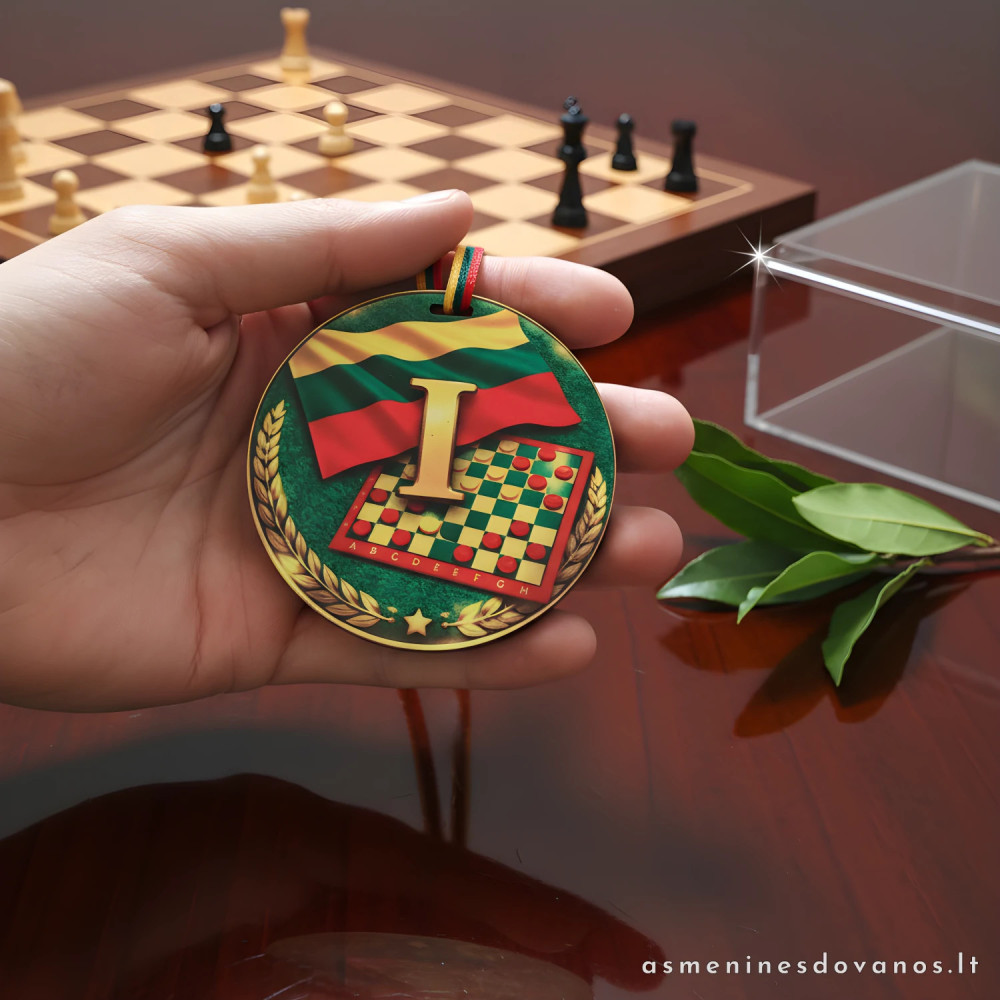 Šaškių medalis su tekstu „Šaškė 2“ | Personalizuotas apdovanojimas