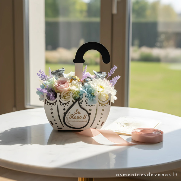 Personalizuotas dovanų krepšelis „Skėtis mini“ su graviravimu