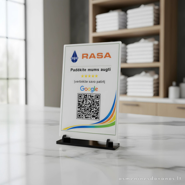 Google atsiliepimų QR stovelis | Personalizuotas verslui