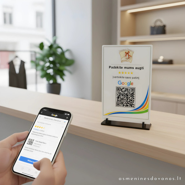 Google atsiliepimų QR stovelis | Personalizuotas verslui