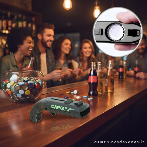 Šaudantis butelių atidarytuvas Cap Gun | Originali dovana vyrui