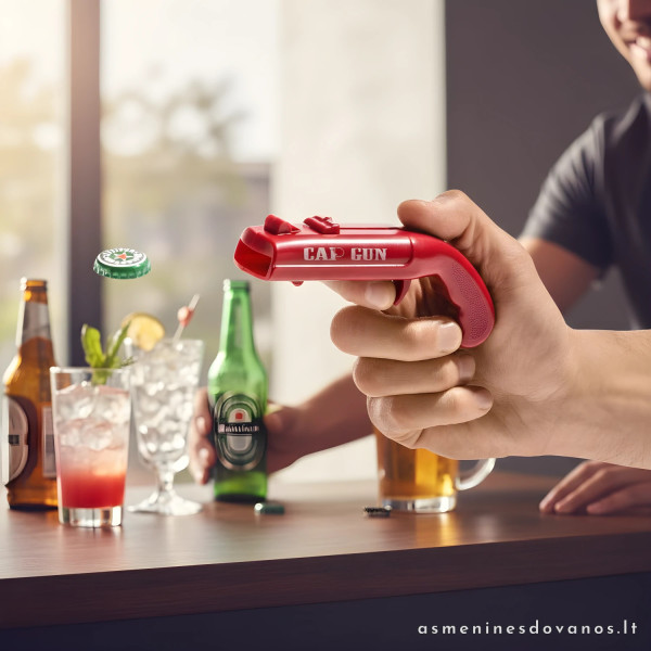 Šaudantis butelių atidarytuvas Cap Gun | Originali dovana vyrui