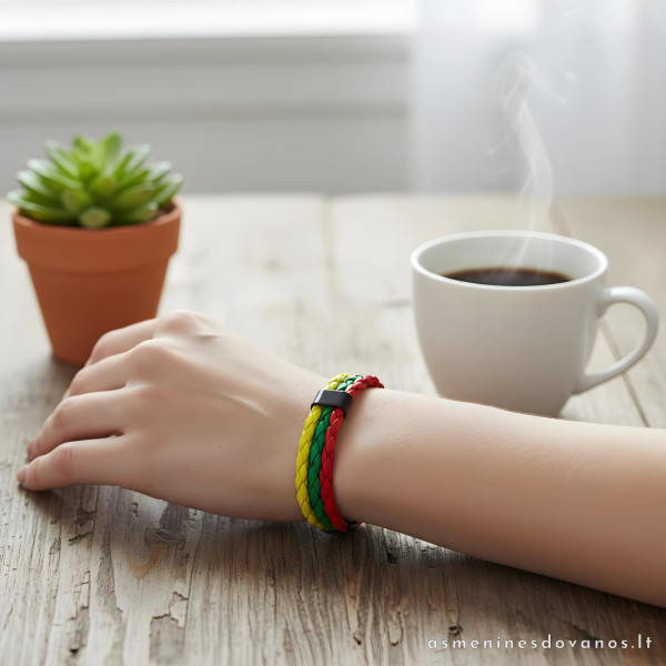 Lietuviška pinta apyrankė su trispalve | Lietuvos vėliavos spalvų apyrankė