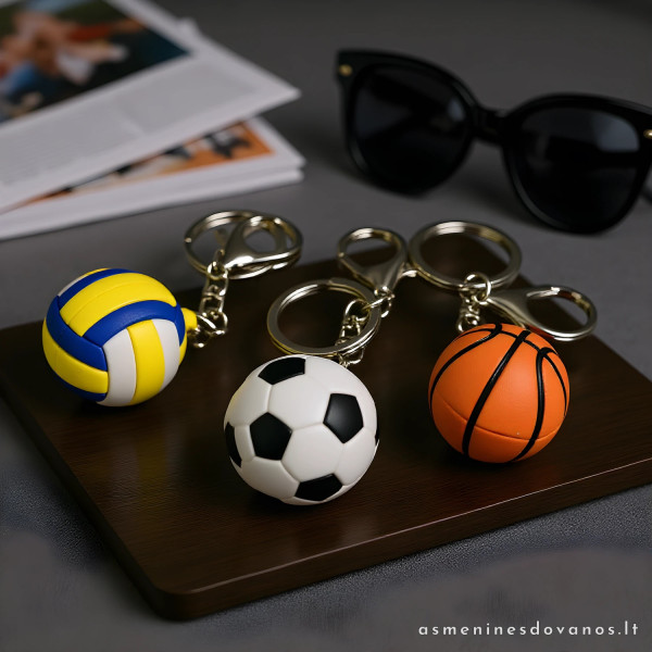 Personalizuotas sporto kamuolio raktų pakabukas | Su graviruotu žetonu