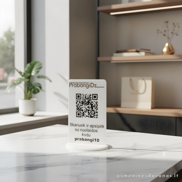 QR kodo stovelis su įmonės logotipu | Personalizuotas plexiglass