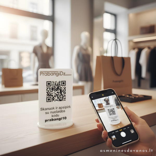 QR kodo stovelis su įmonės logotipu | Personalizuotas plexiglass