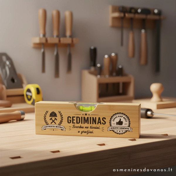 Personalizuotas bambukinis gulsčiukas su vardu | 2in1 atidarytuvas