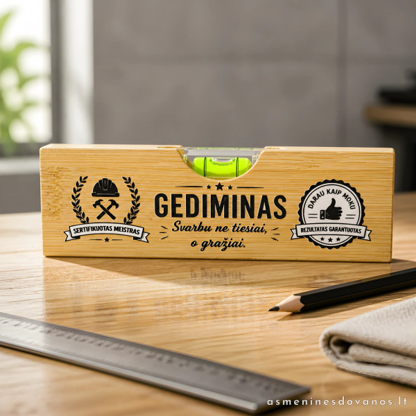 Personalizuotas bambukinis gulsčiukas su vardu | 2in1 atidarytuvas