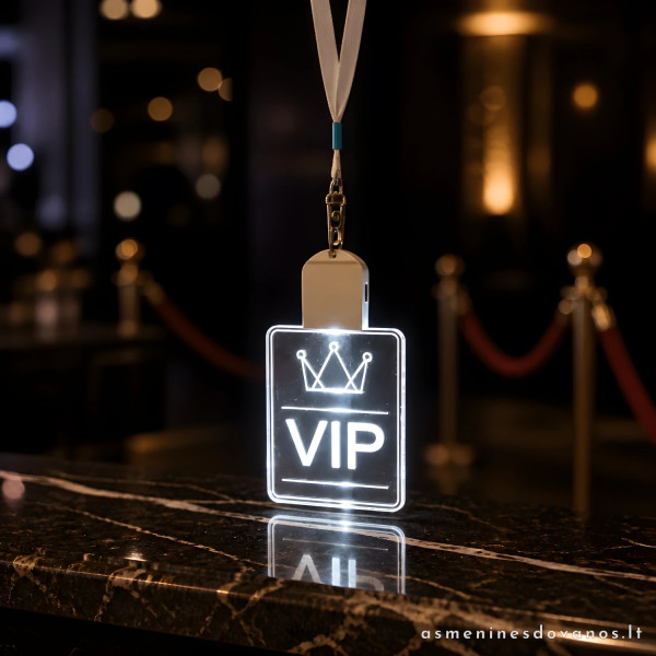 VIP kortelė ant kaklo su graviravimu | LED vardinis ženklelis