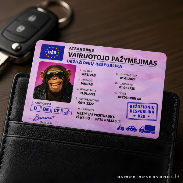 Linksmas vairuotojo pažymėjimas su vardu | Originali dovana
