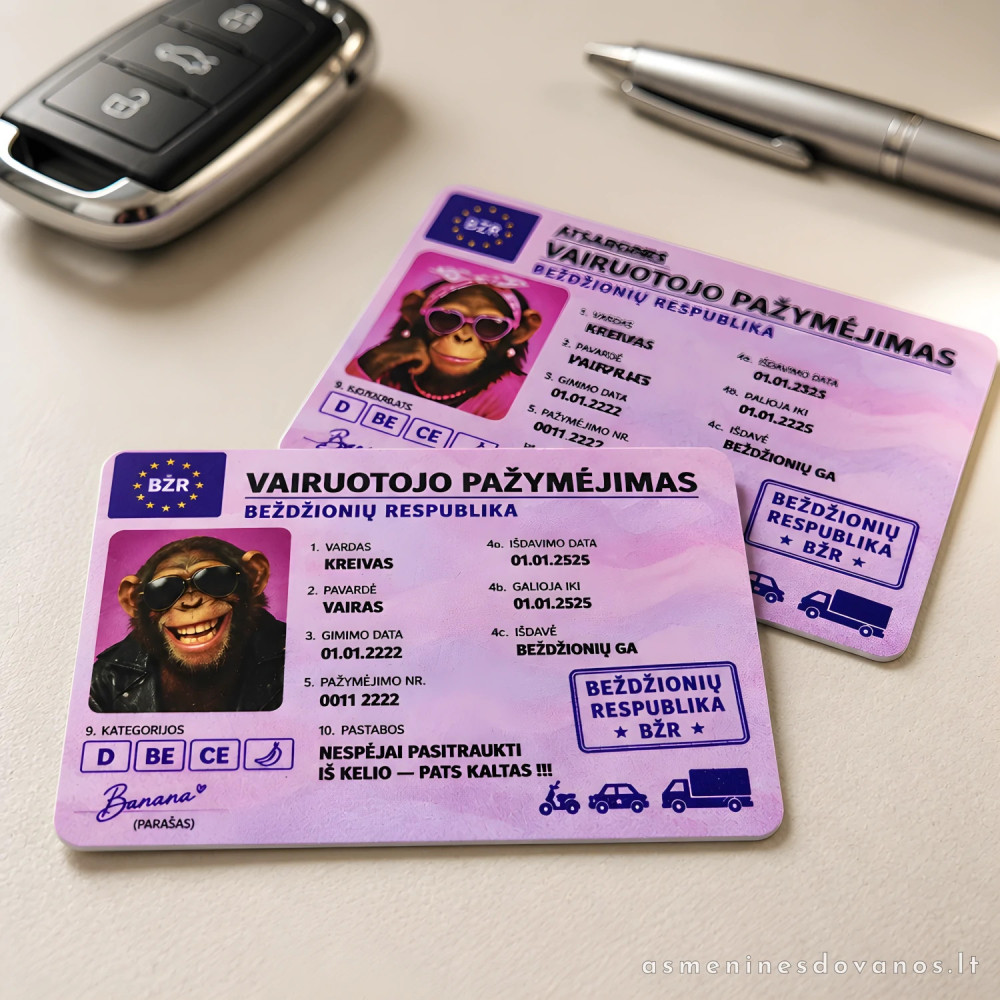 Linksmas vairuotojo pažymėjimas su vardu | Originali dovana