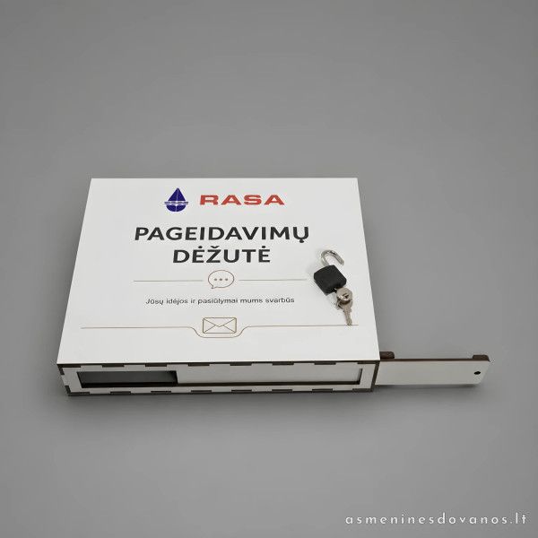 Rakinama pasiūlymų dėžutė su logotipu ir individualiu užrašu
