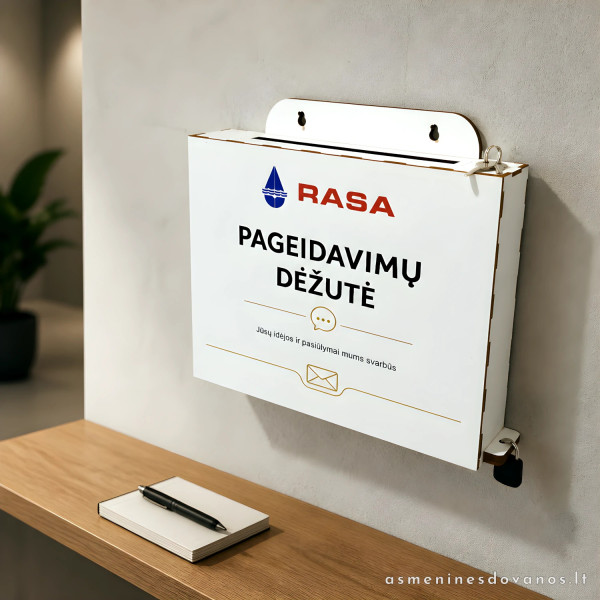 Rakinama pasiūlymų dėžutė su logotipu ir individualiu užrašu