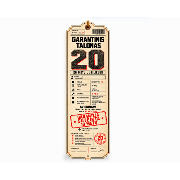Dovanų dėžutė „Garantinis talonas“ | 20 gimtadieniui