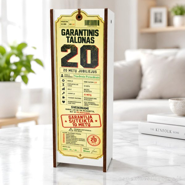 Dovanų dėžutė „Garantinis talonas“ | 20 gimtadieniui