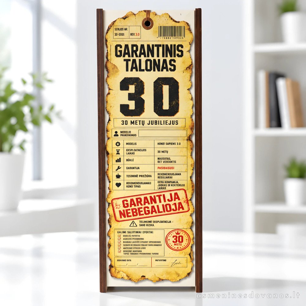 Dovanų dėžutė „Garantinis talonas“ | 30 gimtadieniui