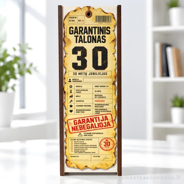 Dovanų dėžutė „Garantinis talonas“ | 30 gimtadieniui